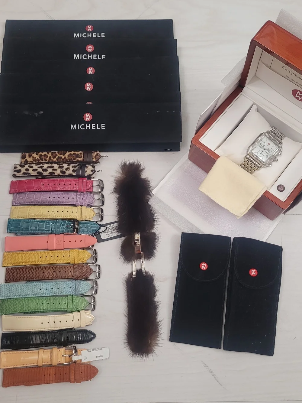 Michele Diamond Bezel Watch with Interchangeable Colorful Straps - Picture 1 of 7